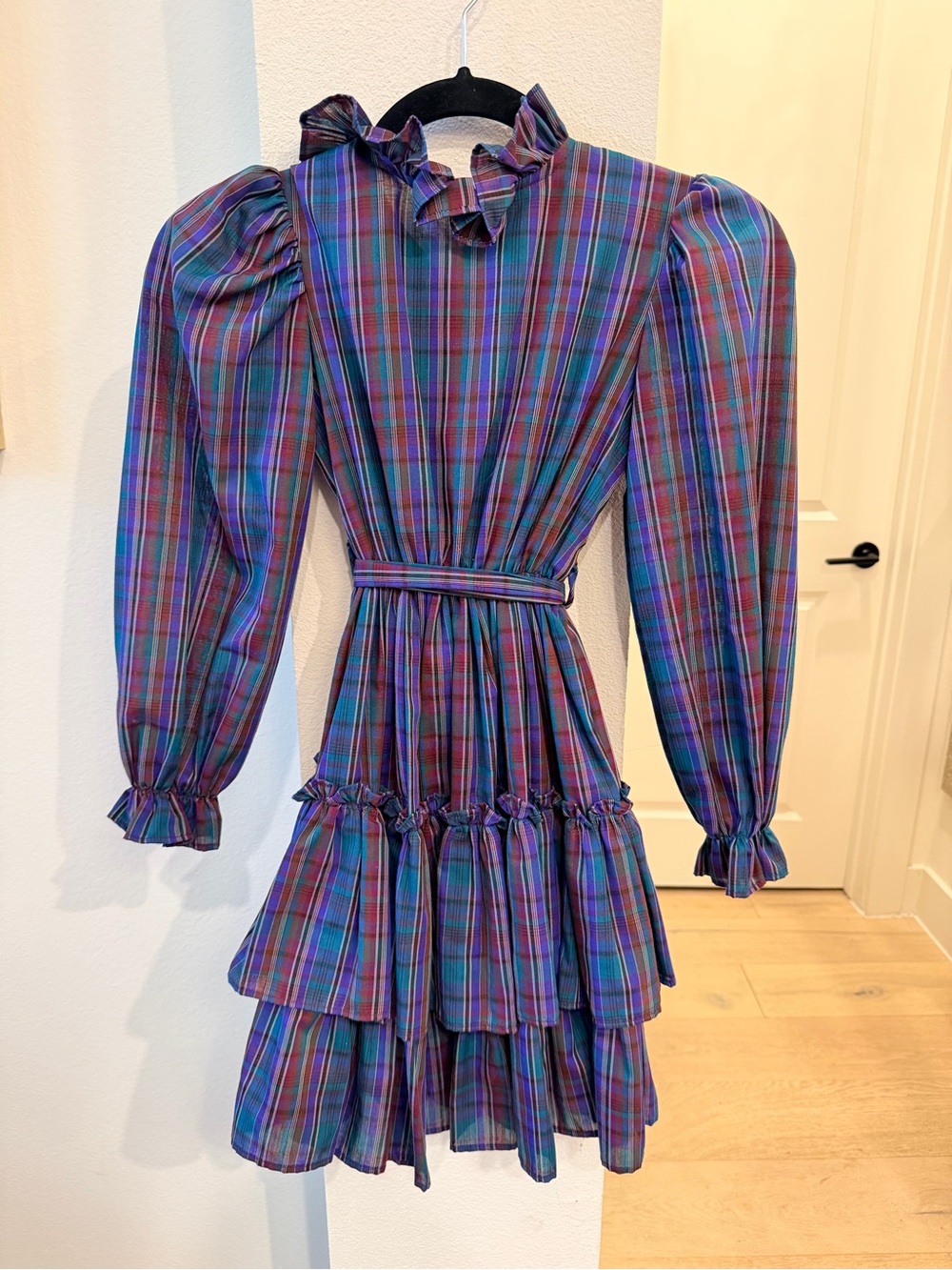Vintage Yves Saint Laurent Purple Plaid Ruffle Girl’s Tiered Dress size 6/7